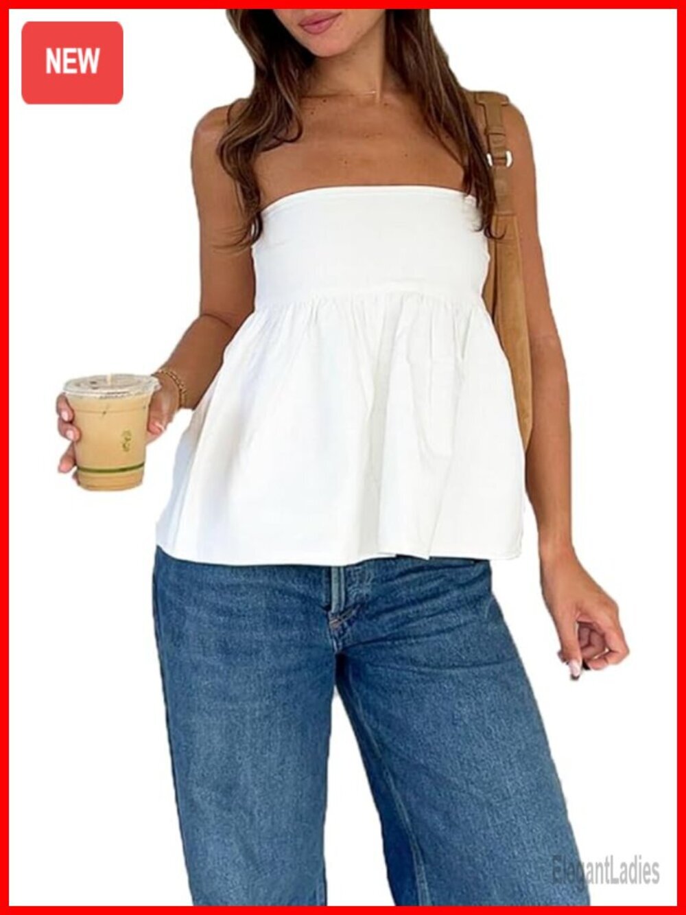 Women's Strapless Peplum Top Sleeveless Smocked Backless Ruffle Hem Bandeau